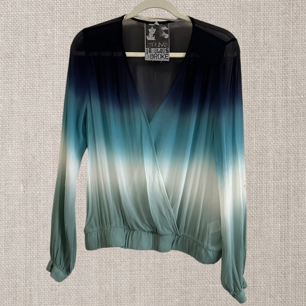 Young Fabulous & Broke Ombre Teal and White Blouse